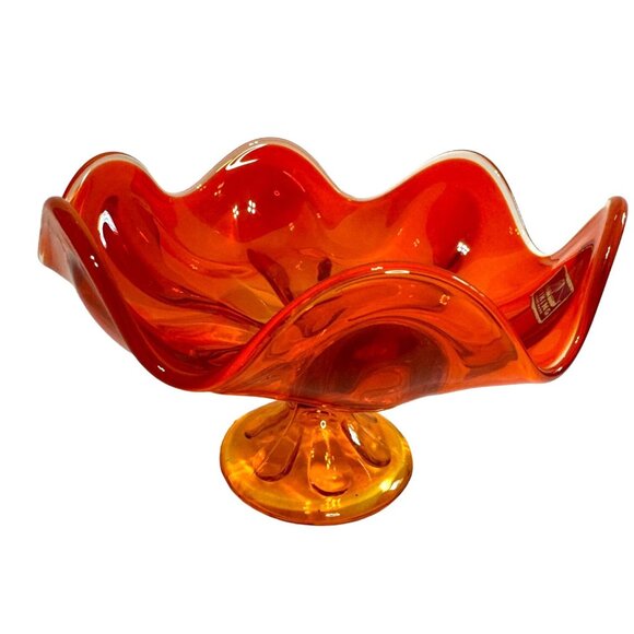 VTG VIKING AMBERINA CADMIUM CANDY DISH *IT GLOWS* 4.5" H X 7" W W/STICKER - Picture 8 of 9